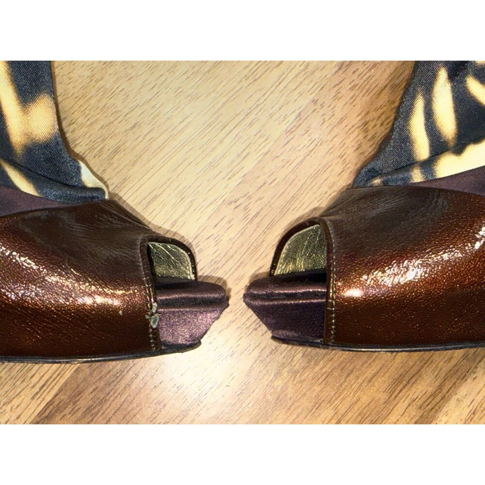 Vintage Y2K Just Cavalli Heels Leopard Animal Print Peep Toe Lace Up - Picture 15 of 16